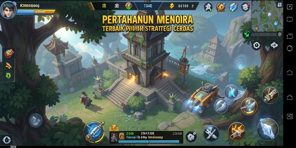 Tangkapan layar gameplay menampilkan pertahanan menara yang strategis.