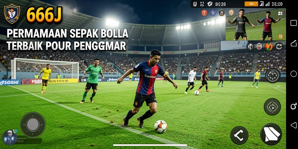 Screenshot 666J menampilkan aksi seru di lapangan sepak bola.