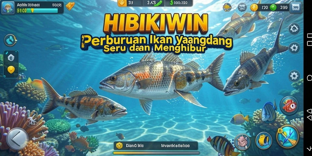 Gameplay HIBIKIWIN dengan banyak jenis ikan yang menunggu untuk ditangkap.