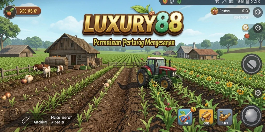 Tampilan screenshot gameplay LUXURY88 yang menunjukkan ladang penuh tanaman.