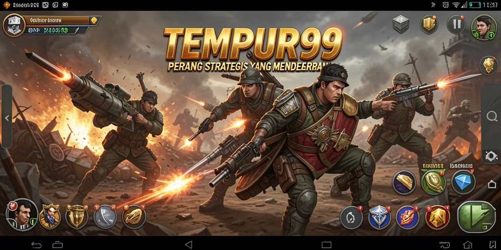Tampilan aksi gameplay TEMPUR99 dengan pertarungan taktis.